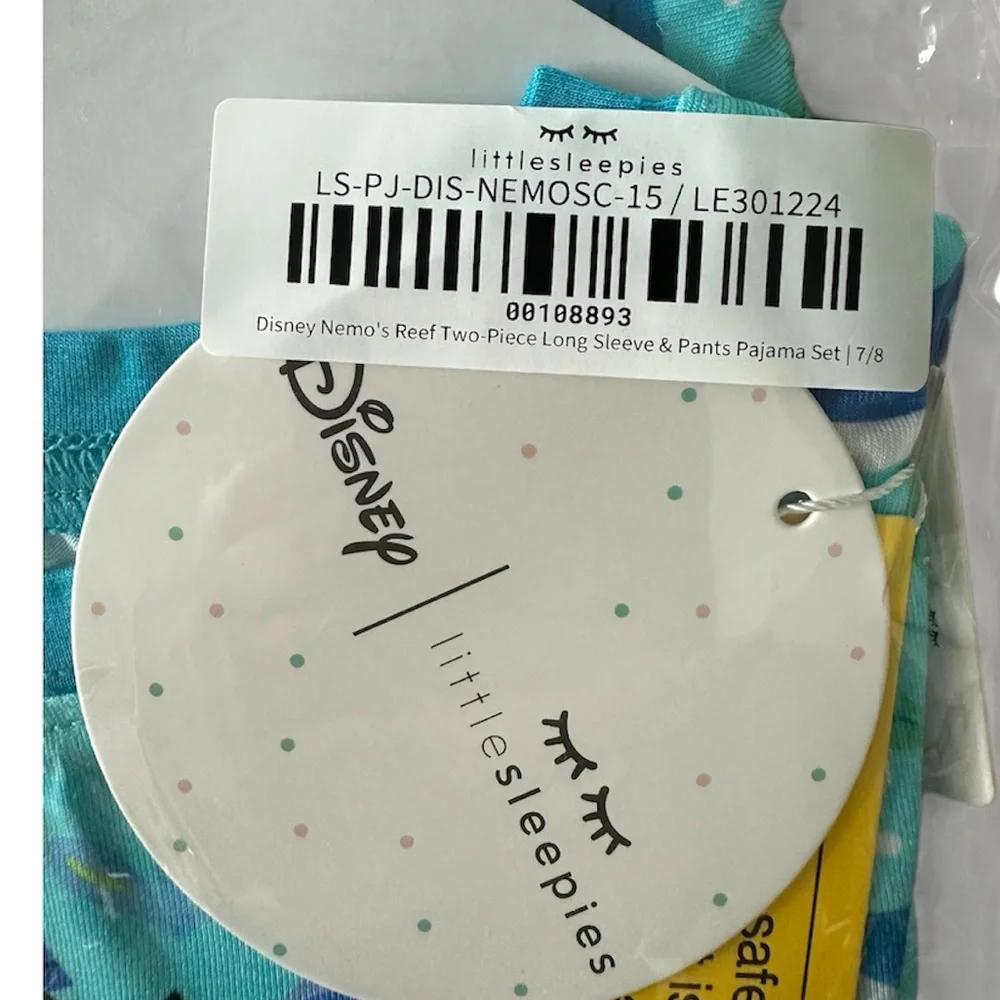 Little Sleepies Disney Nemo’s Reef Bamboo Pajama Set 2 Piece Size 7/8 NWT